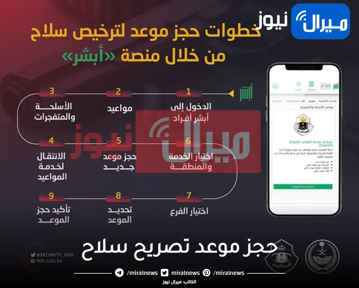 شرح خدمة | حجز موعد إصدار رخصه تصريح سلاح عبر ابشر