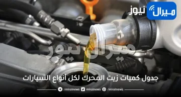 جدول كميات زيت المحرك لكل أنواع السيارات