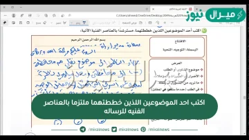 اكتب احد الموضوعين اللذين خططتهما ملتزما بالعناصر الفنيه للرساله