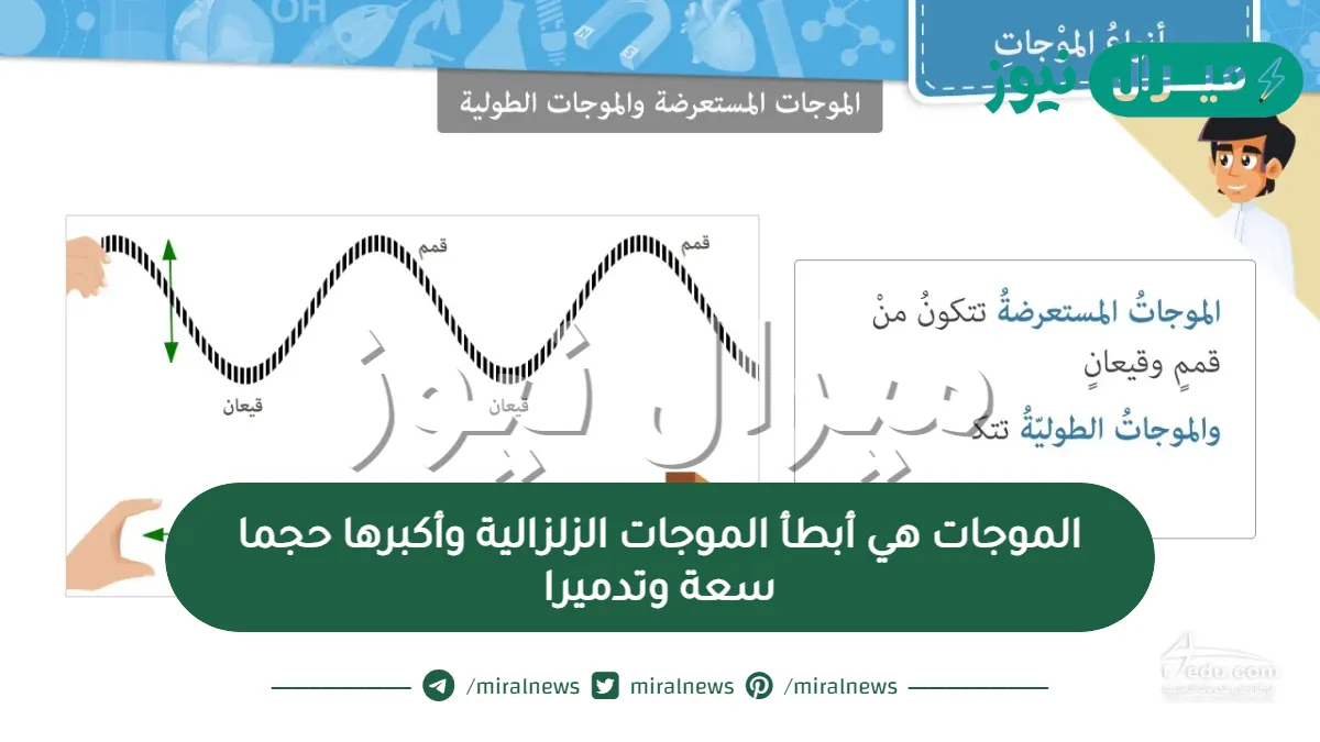 الموجات هي أبطأ الموجات الزلزالية وأكبرها حجما سعة وتدميرا