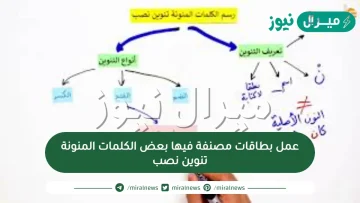 عمل بطاقات مصنفة فيها بعض الكلمات المنونة تنوين نصب