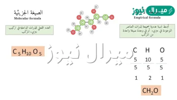 ابسط نسبة عددية صحيحة لعدد مولات العناصر بالمركب