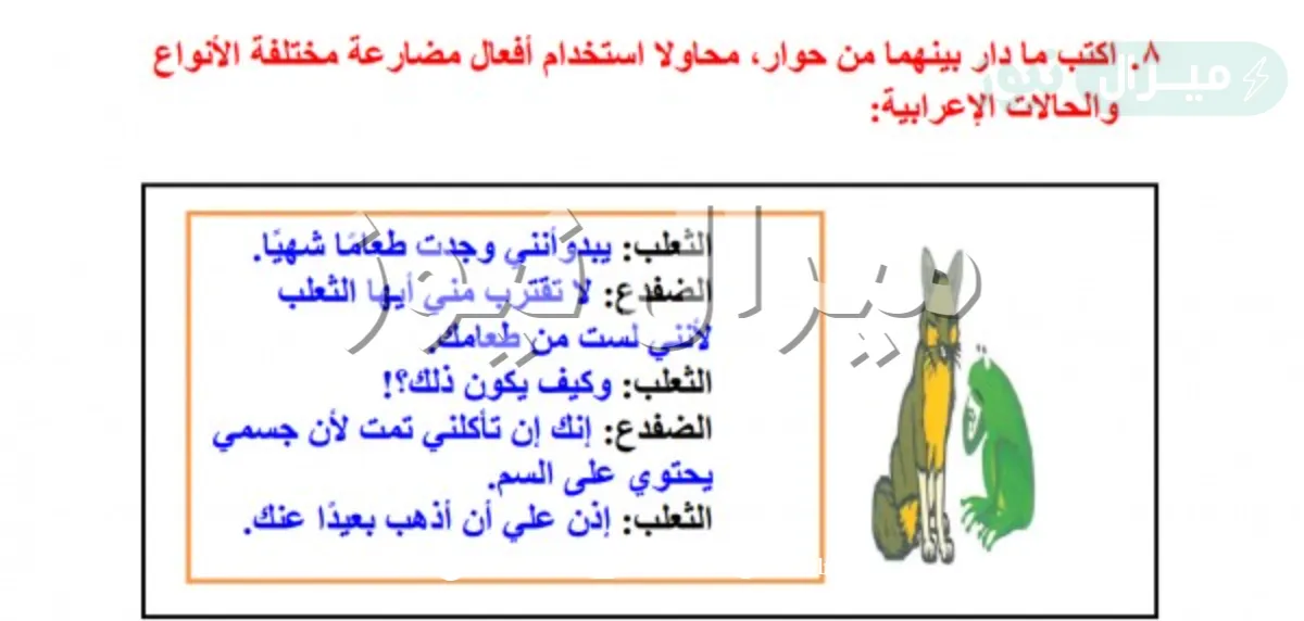 اكتب ما دار بينهما من حوار محاولا استخدام افعال مضارعه