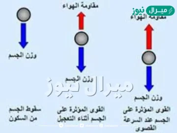 وضح تأثير كل من الخصائص التالية في سرعة سقوط الجسم