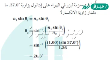 اسقطت حزمة ليزر في الهواء على ايثانول بزاوية