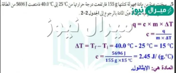 سخنت عينة من مادة مجهولة كتلتها