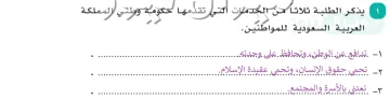 يذكر الطلبة ثلاثة من الخدمات التي تقدمها حكومة وطني