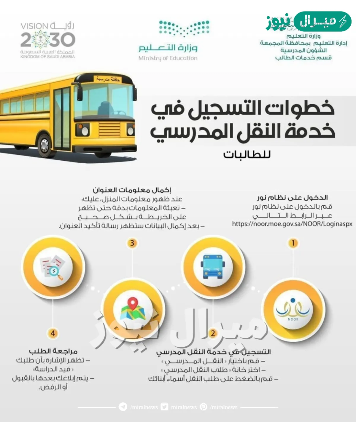 التسجيل في النقل المدرسي نظام نور