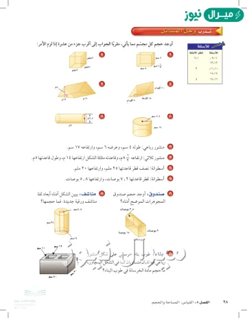 كم حجم المنشور في الشكل أدناه