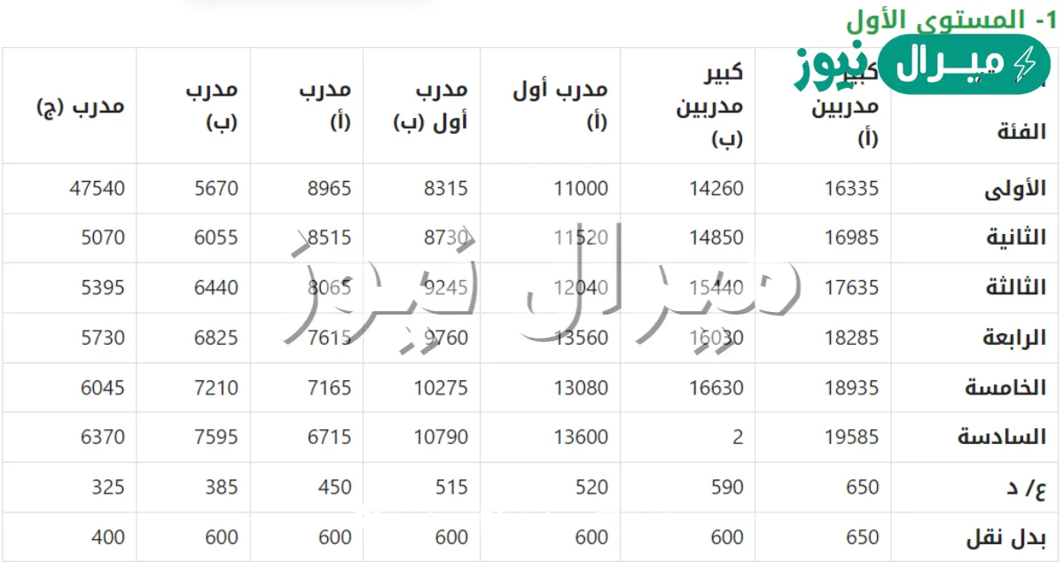 سلم رواتب المؤسسة العامة للتدريب التقني والمهني