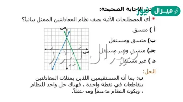 أي المصطلحات الآتية يصف نظام المعادلتين الممثل بيانيا؟