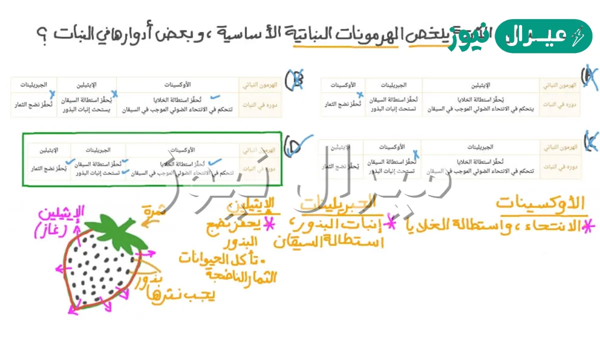 اي الهرمونات التالية يحفز عملية نضج الثمار