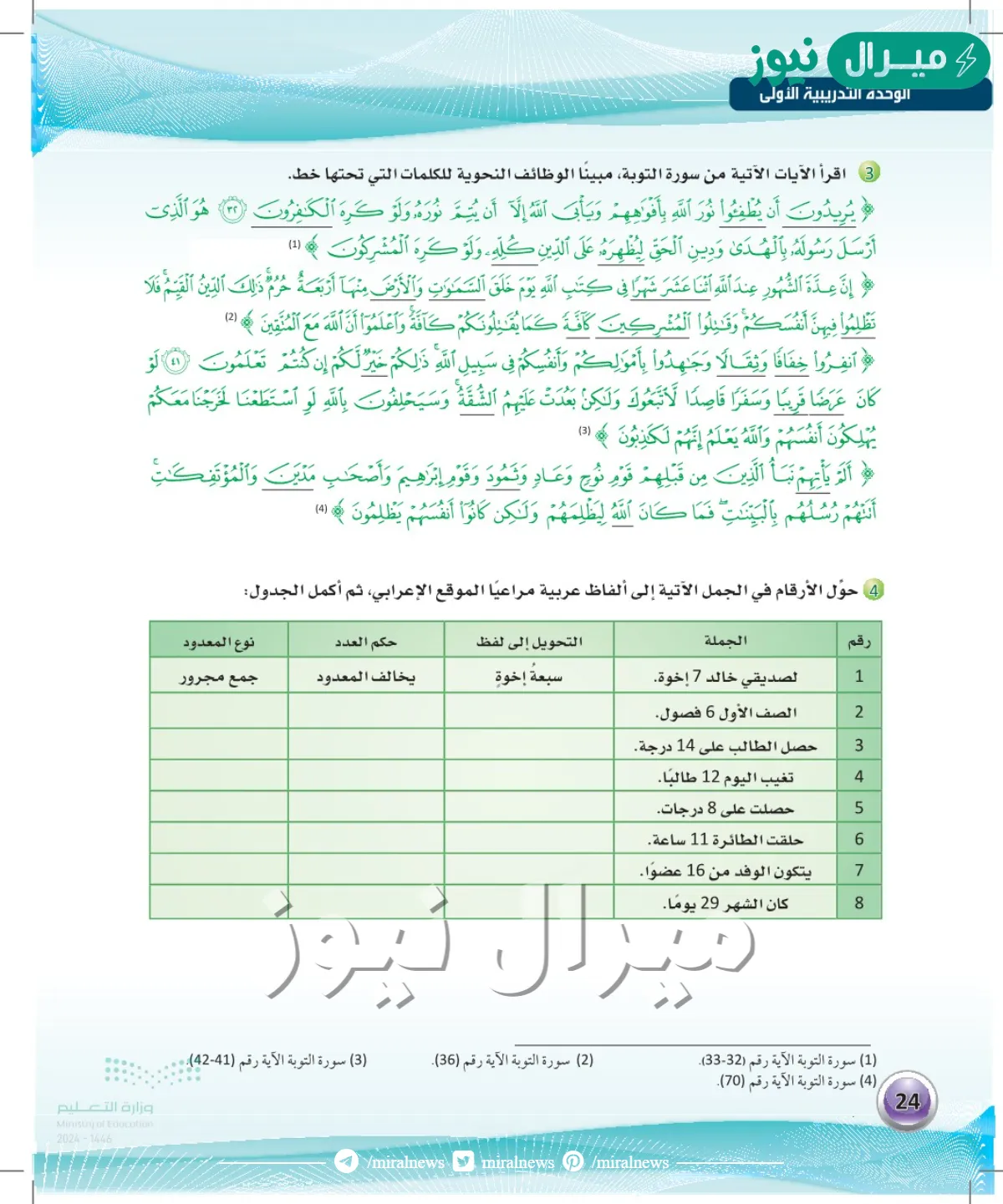 حول الارقام في الجمل التالية الى الفاظ عربية