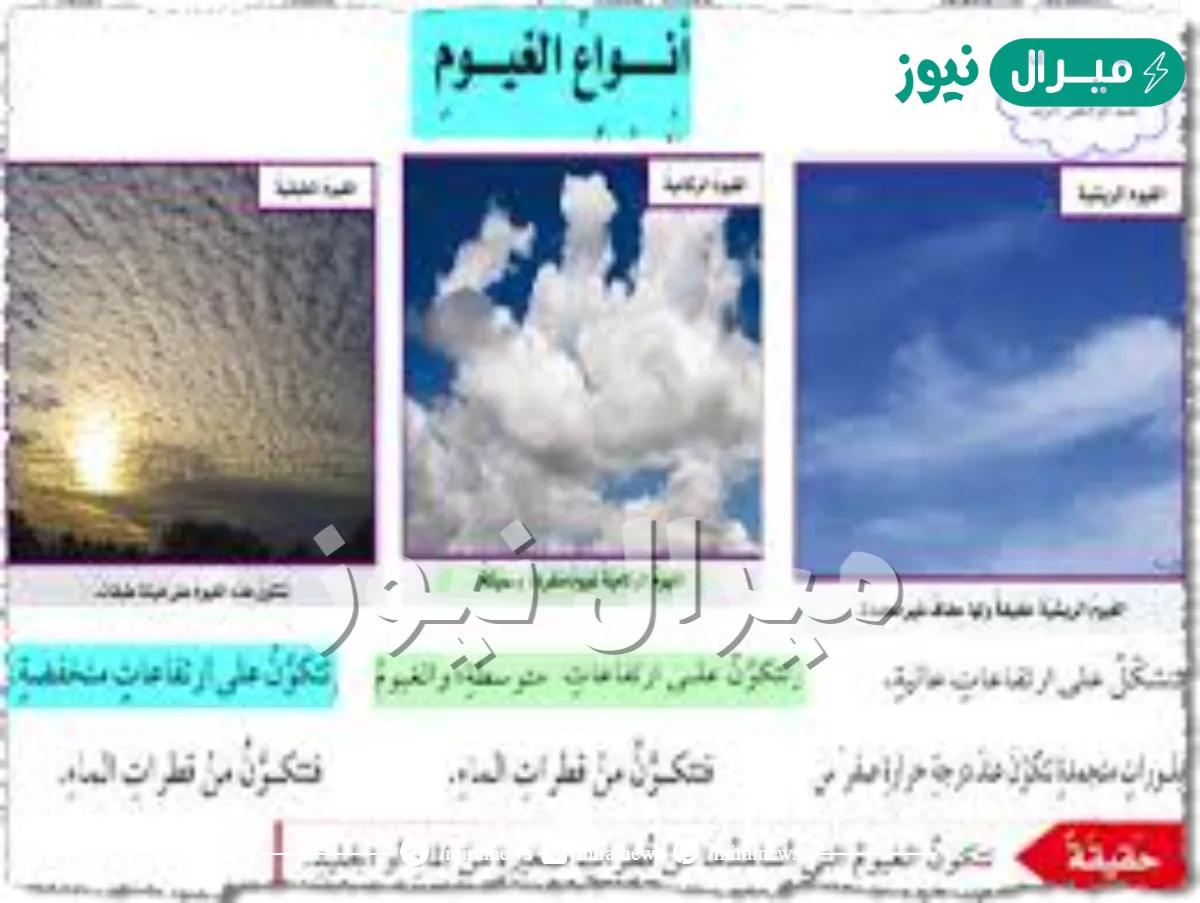انواع الغيوم للصف الخامس