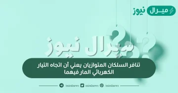 تنافر السلكان المتوازيان يعني أن اتجاه التيار الكهربائي المار فيهما