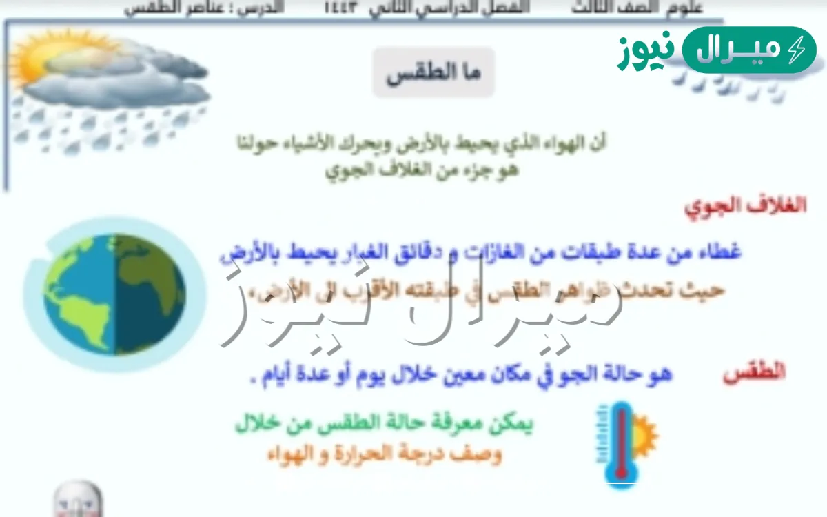 حالة الجو في مكان معين خلال يوم او عدة ايام