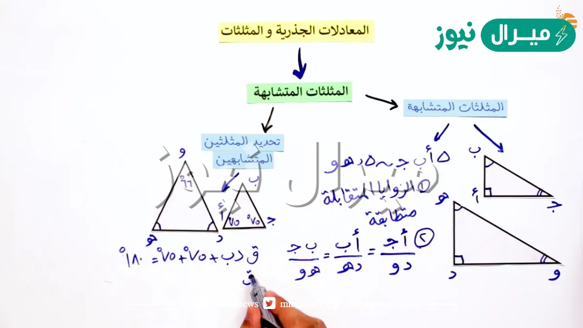 حل درس المثلثات المتشابهة اول ثانوي