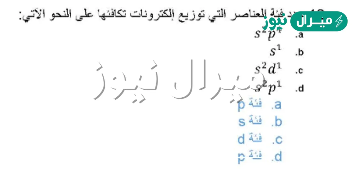 فئة العنصر الذي توزيع إلكترونات تكافئه s2d1هو