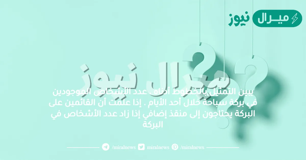 يبين التمثيل بالخطوط أدناه ، عدد الأشخاص الموجودين في بركة سباحة خلال أحد الأيام . إذا علمت أن القائمين على البركة يحتاجون إلى منقذ إضافي إذا زاد عدد الأشخاص في البركة