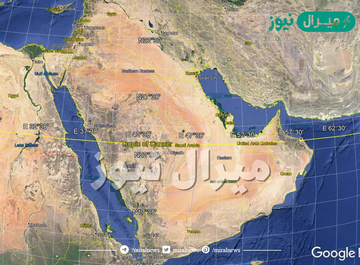 يمر مدار السرطان بالأطراف الشمالية من المملكة العربية السعودية