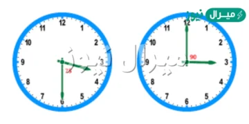 ما هي الزاوية بين عقرب الساعات والدقائق عند الساعة الثالثة ؟
