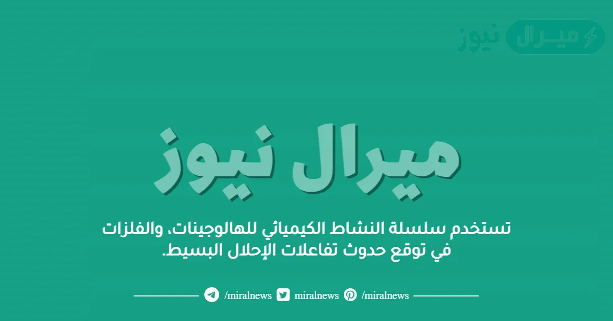 تستخدم سلسلة النشاط الكيميائي للهالوجينات، والفلزات في توقع حدوث تفاعلات الإحلال البسيط.