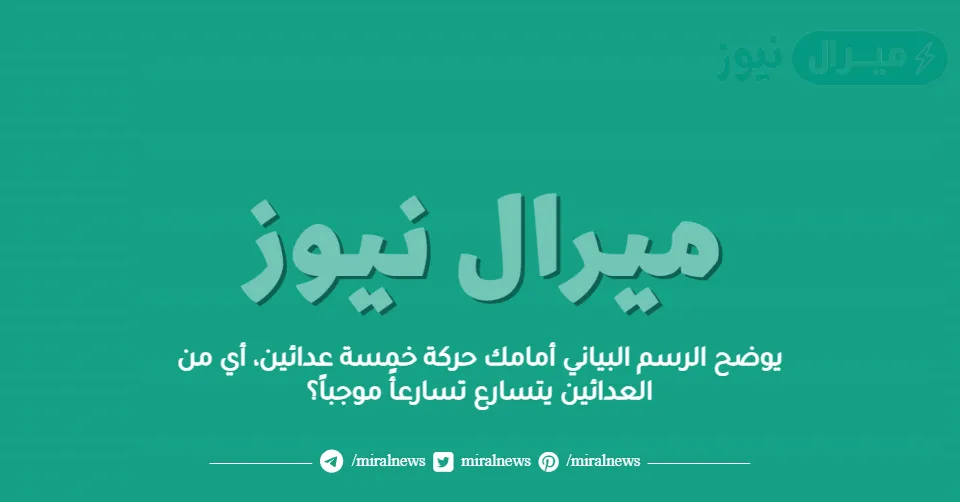 يوضح الرسم البياني أمامك حركة خمسة عدائين، أي من العدائين يتسارع تسارعأً موجباً؟