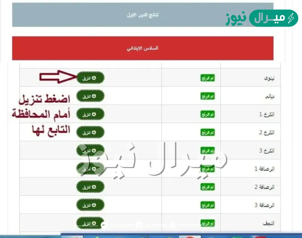 متاحة الان PDF نتائج الصف السادس الابتدائي نتائجنا بالاسم فقط الدور الاول في جميع المحافظات العراقية