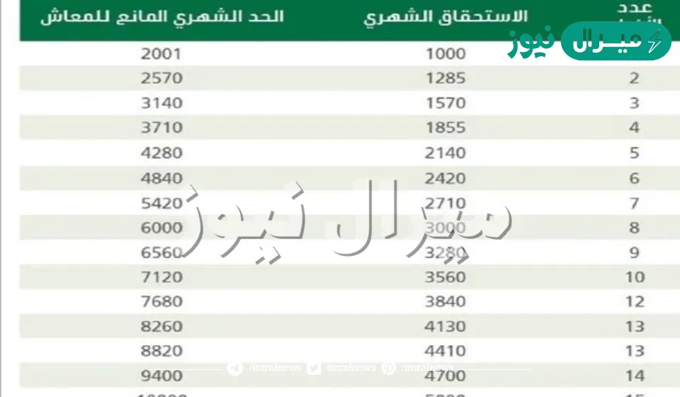 “سلم رواتب الضمان الاجتماعي الجديد” بعد الزيادة