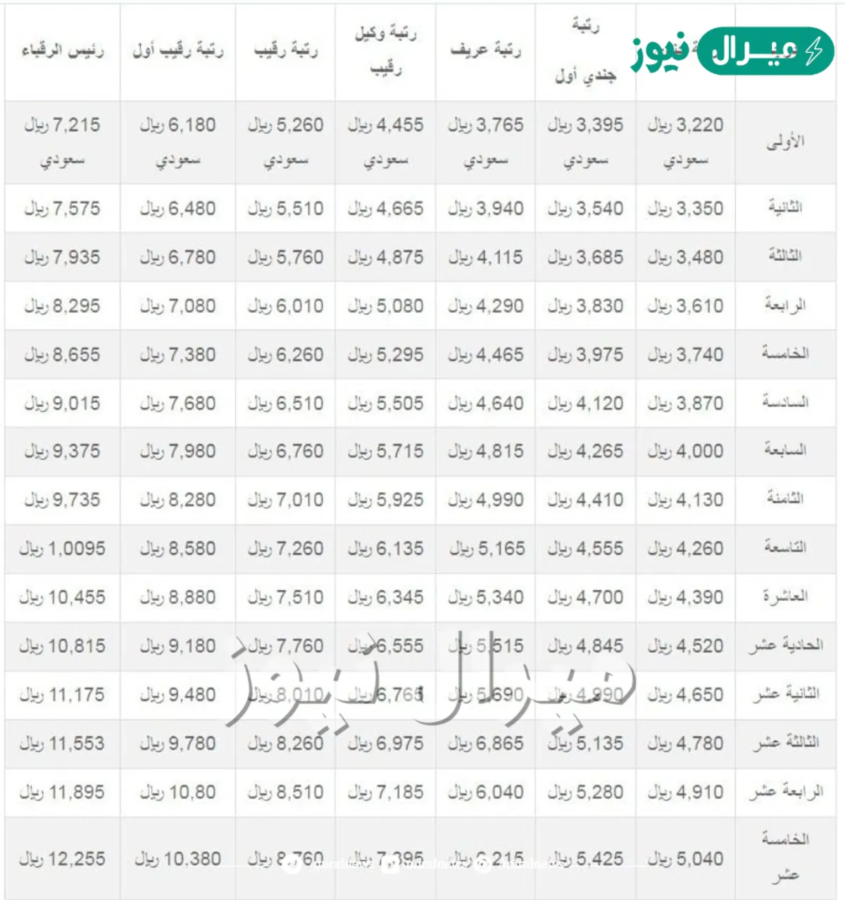 سلم رواتب امن المنشآت الجديد فى السعودية مع البدلات