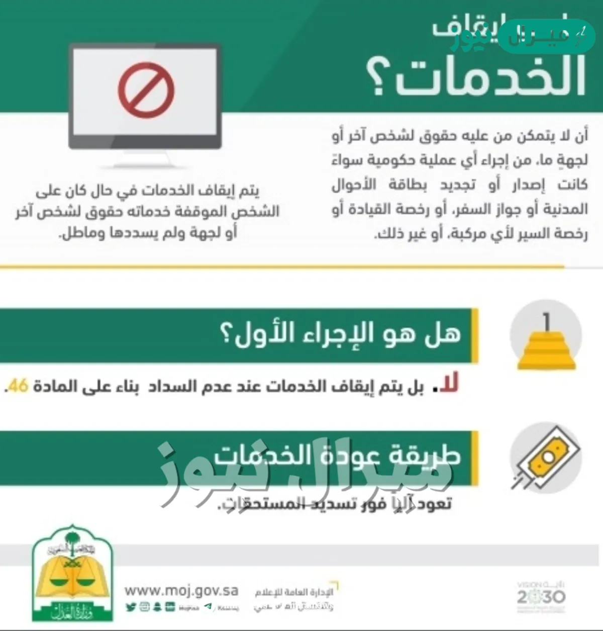 من وين افك ايقاف الخدمات؟.. العدل تستعرض طريقة رفع إيقاف الخدمات